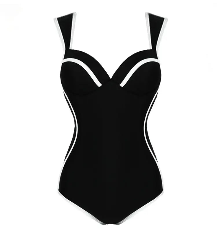 Colorblock Korean Style Sweetheart Swimsuit