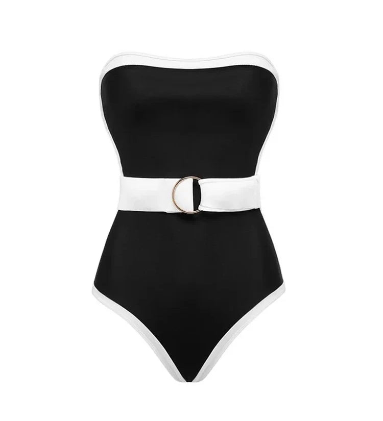 Black White Contrast Luxe Resort Swimsuit