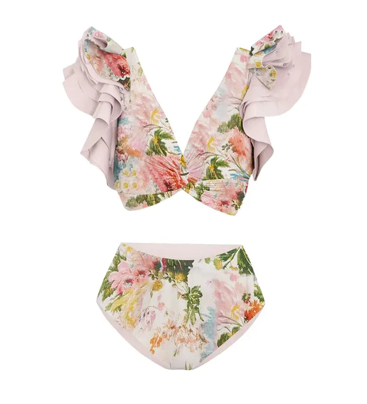 Ruffled Appliqué Sexy Bikini Set