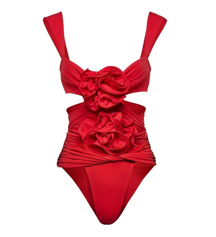 Floral Appliqué Swimsuit Set
