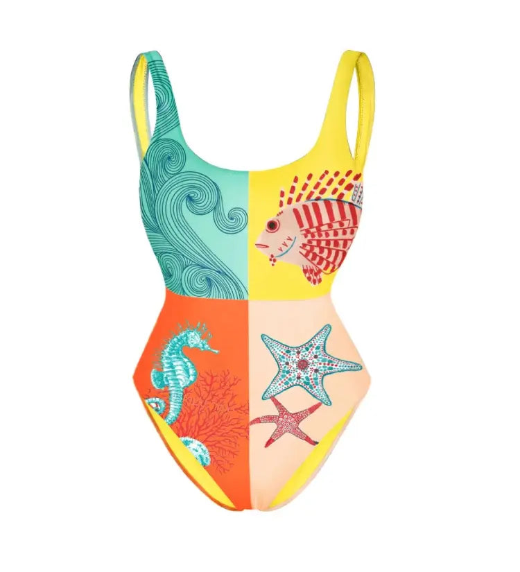 Backless Starfish Print Swimsuit Women