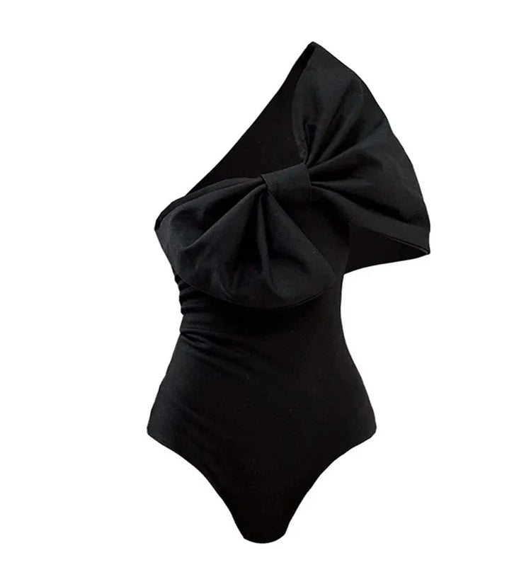 Black and White Bow One Piece Swimsuit Set