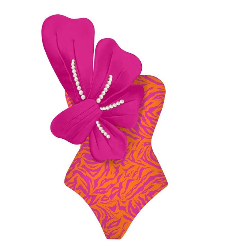 Printed Pearl-Embellished Swimsuit Set