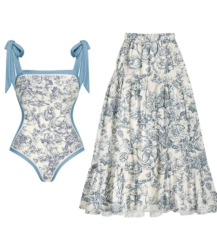 Reversible Tie Back Swimsuit and Skirt Set