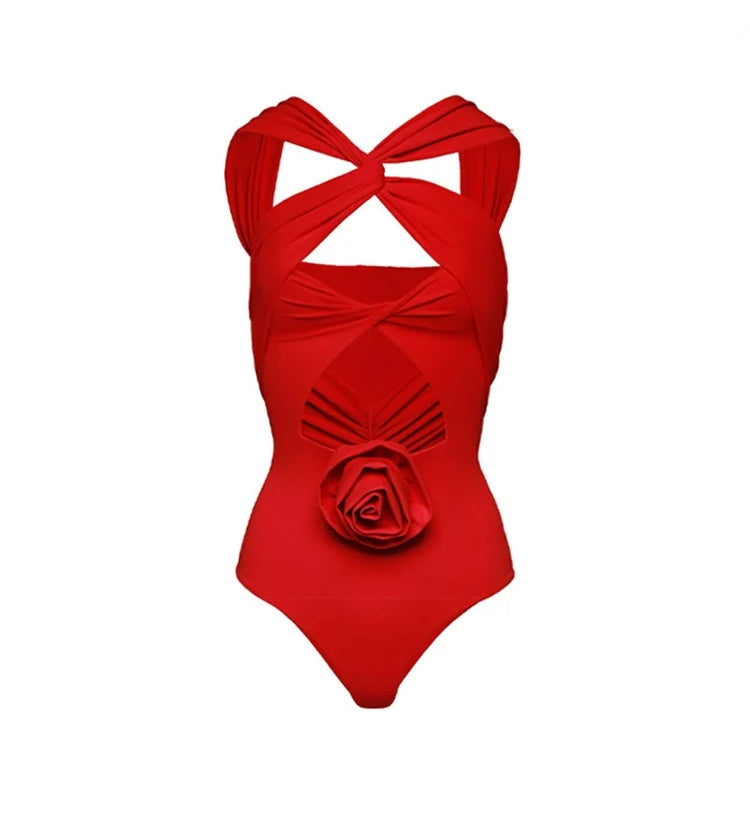 Floral Appliqué Cutout Swimsuit Set