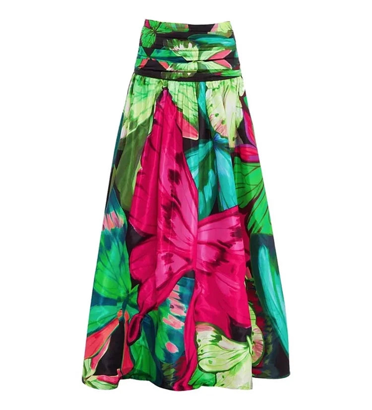 Butterfly Print Ruched Slimming Swimsuit Set