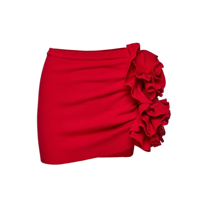 Floral Appliqué Swimsuit Skirt Set