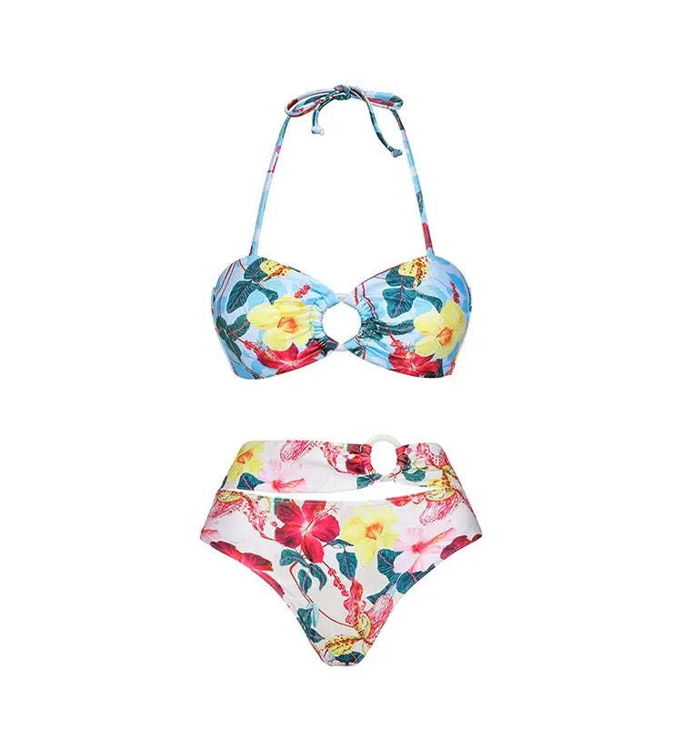One Piece Cutout Printed Swimsuit Set