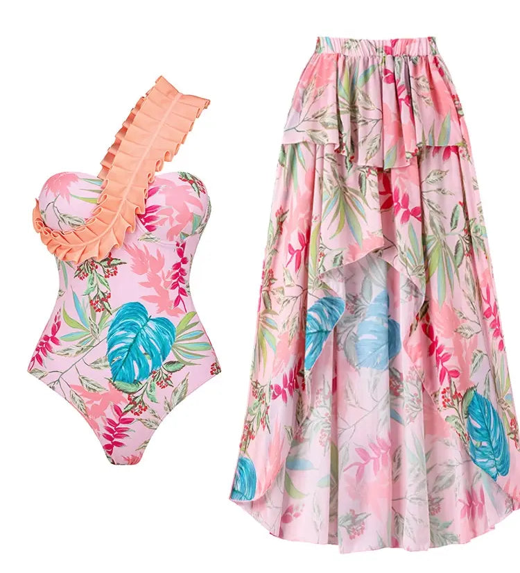 Vacation Floral Print Swimsuit Combo
