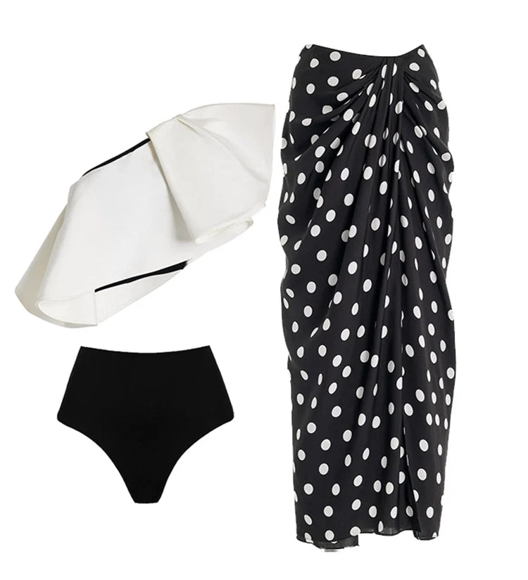Bikini Set with Polka Dot Wrap Skirt