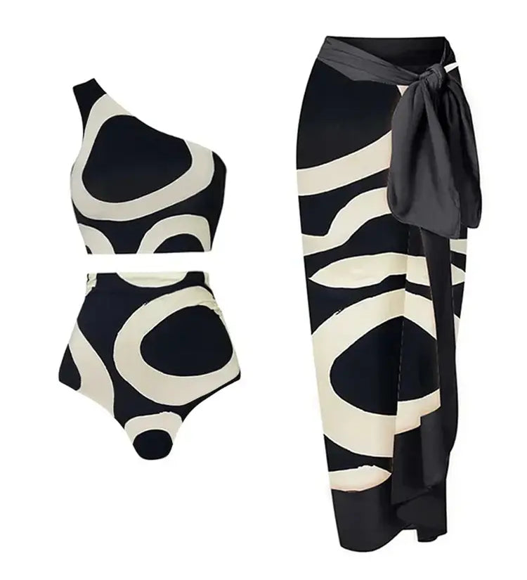 One-Shoulder Colorblock High-Waist Bikini Set