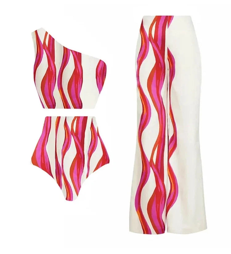 Halter Swimsuit and One Shoulder Bikini