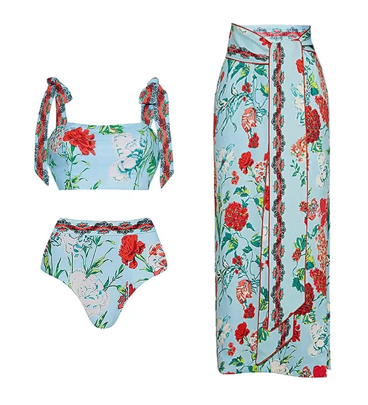 Lace Trim Tie-Up French Style Bikini Set