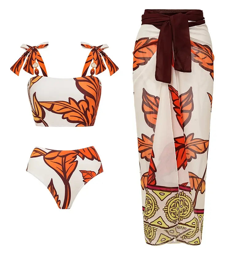 Maple Print Swimsuit Set Trio