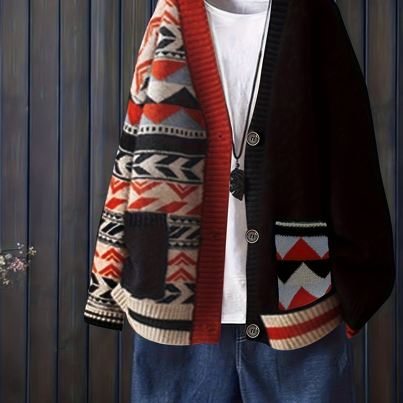 Nadia - Cardigan com Decote em V e Estampa Geométrica