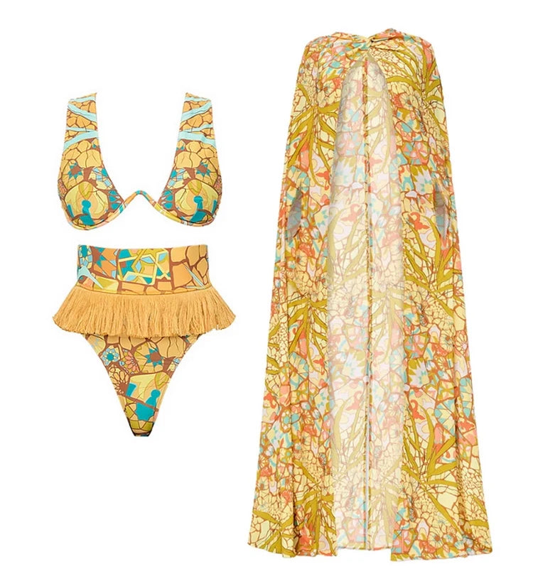 Boho Tassel Tribal Print Bikini Set