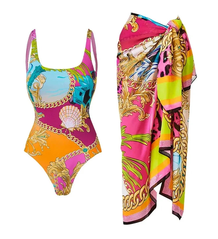 Colorblock Cartoon Print One-Piece Swimsuit