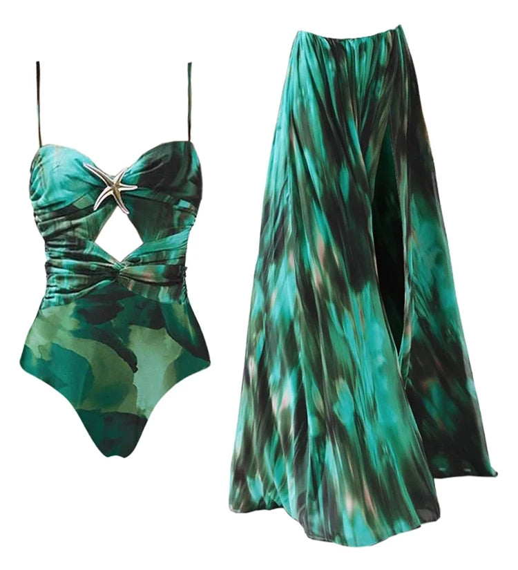 Ink Green Cutout Swimsuit Set