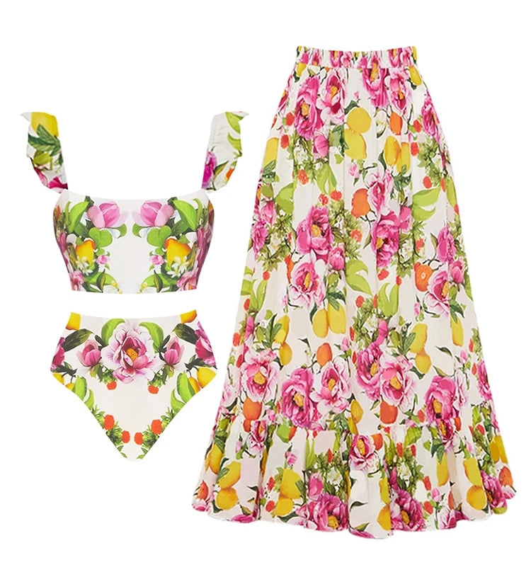Floral Print High-Waist Bikini Set