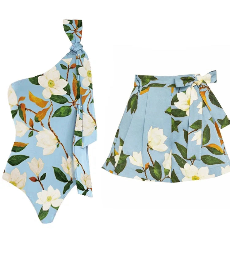 Fresh Floral One Piece Swimsuit Set