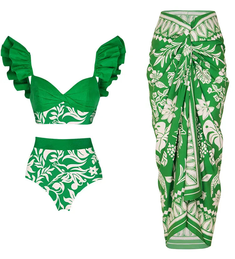 Ruffled Colorblock High-Waist Swimsuit
