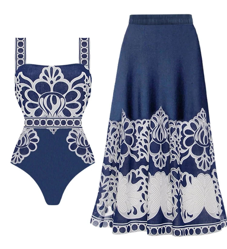 Ethnic Print Swimsuit Set