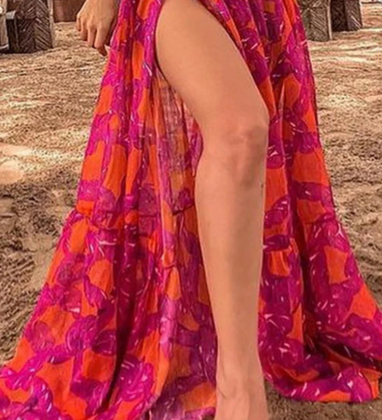Floral Ruffled High-Waist Bikini Skirt Set