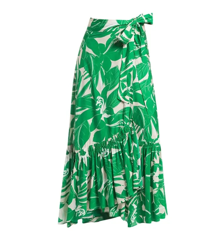 Green Halter Deep V One-Piece Swimsuit Set
