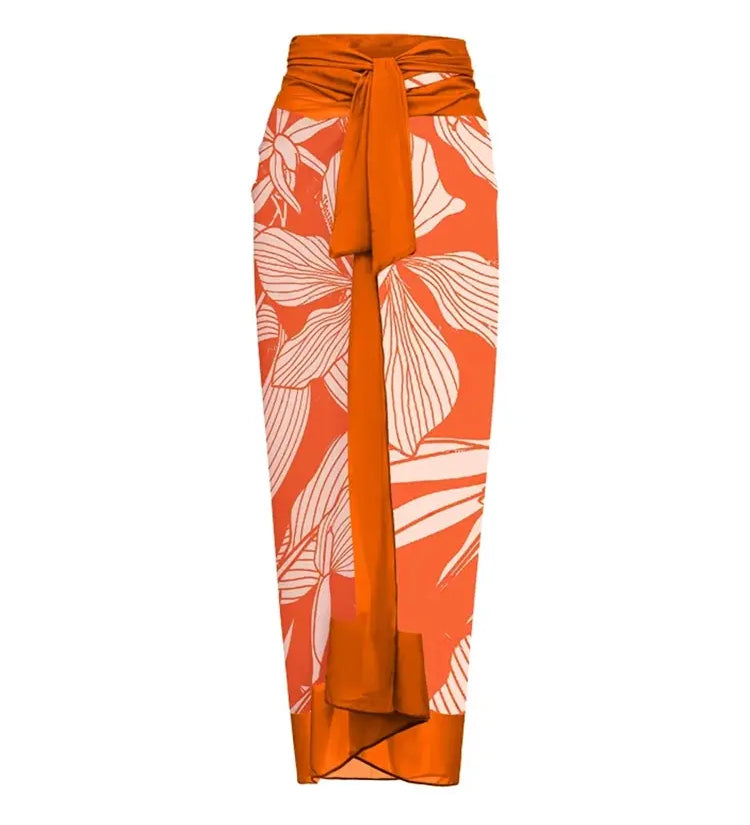 Tie Strap Print One Piece Swimsuit Set