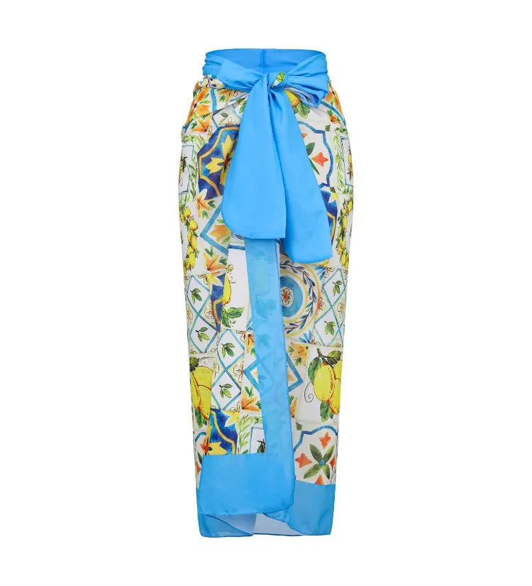 Lemon Print Backless One Piece Swimsuit Set