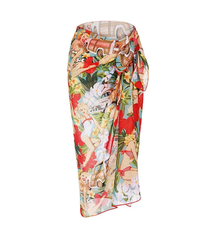 Tie-Front High-Waist Vintage Print Bikini Set