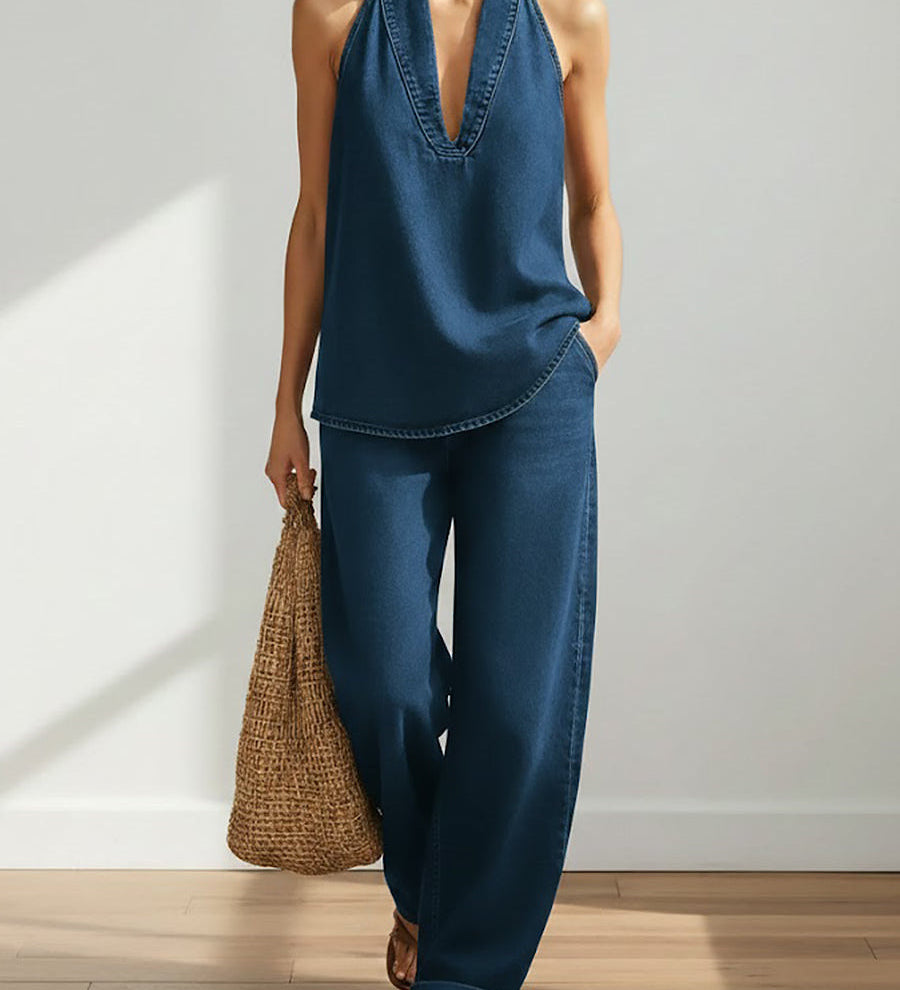 Francisca | Conjunto de Duas Peças em Denim Vintage Suave e Lavado