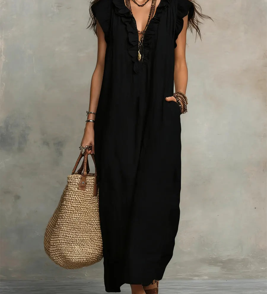 Camélia | Vestido Longo Fluido com Babados