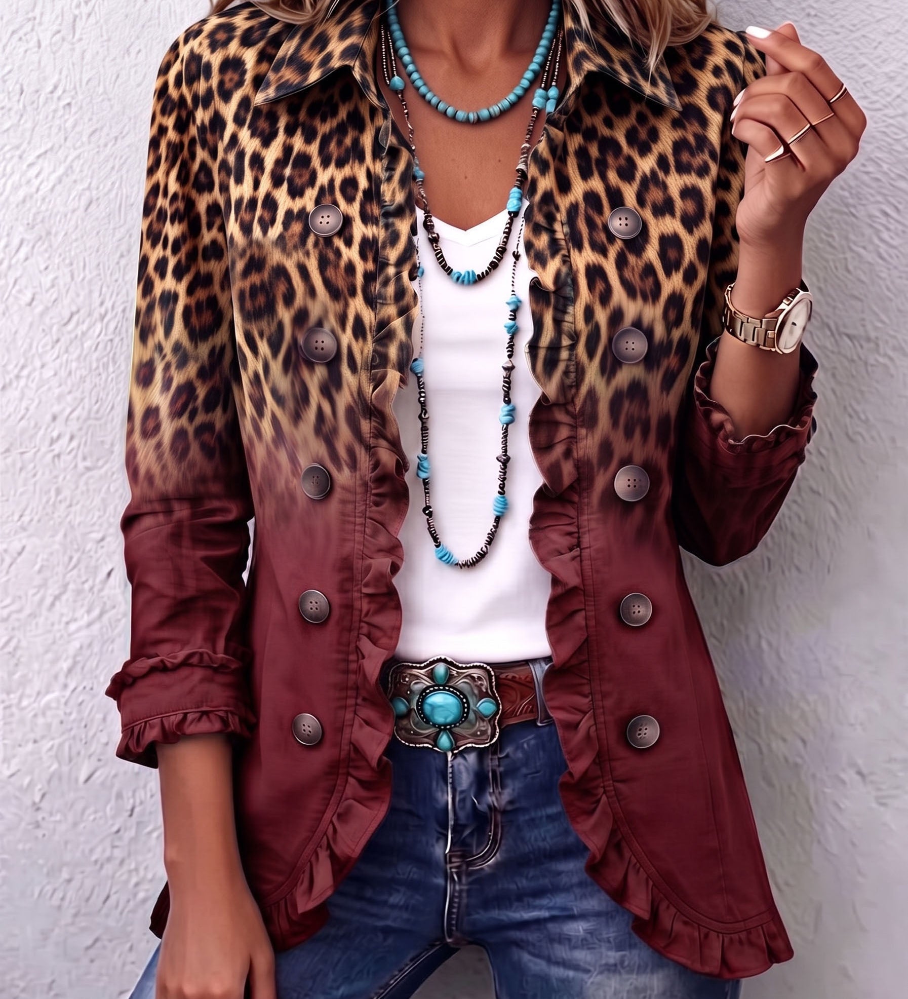 Mercedes | Casaco Blazer Leopardo Degradado com Volantes
