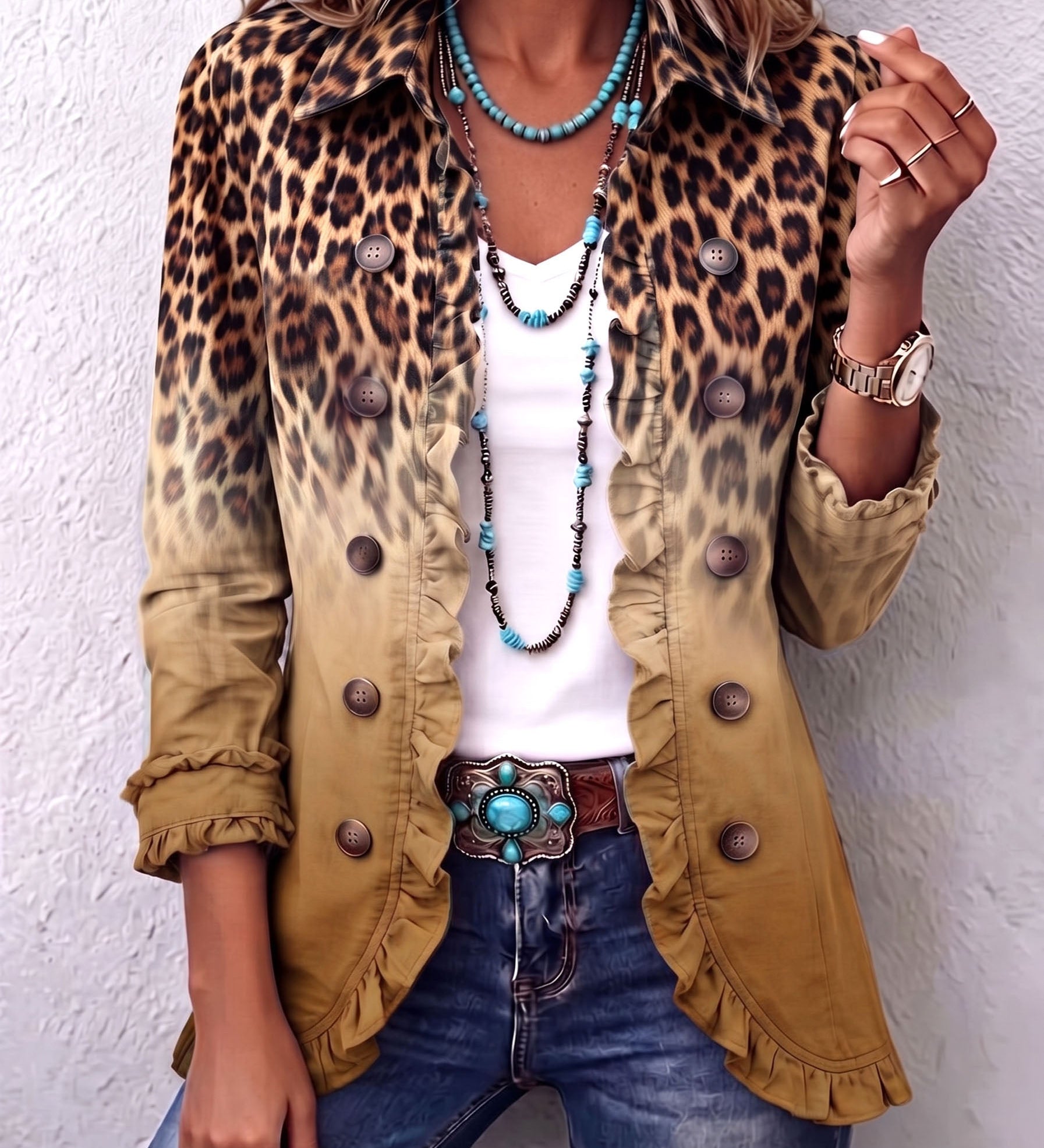 Mercedes | Casaco Blazer Leopardo Degradado com Volantes