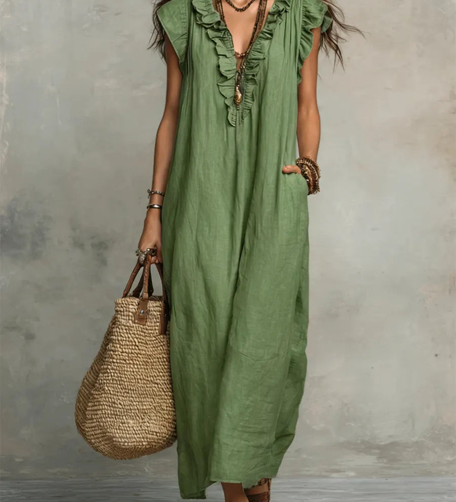 Camélia | Vestido Longo Fluido com Babados