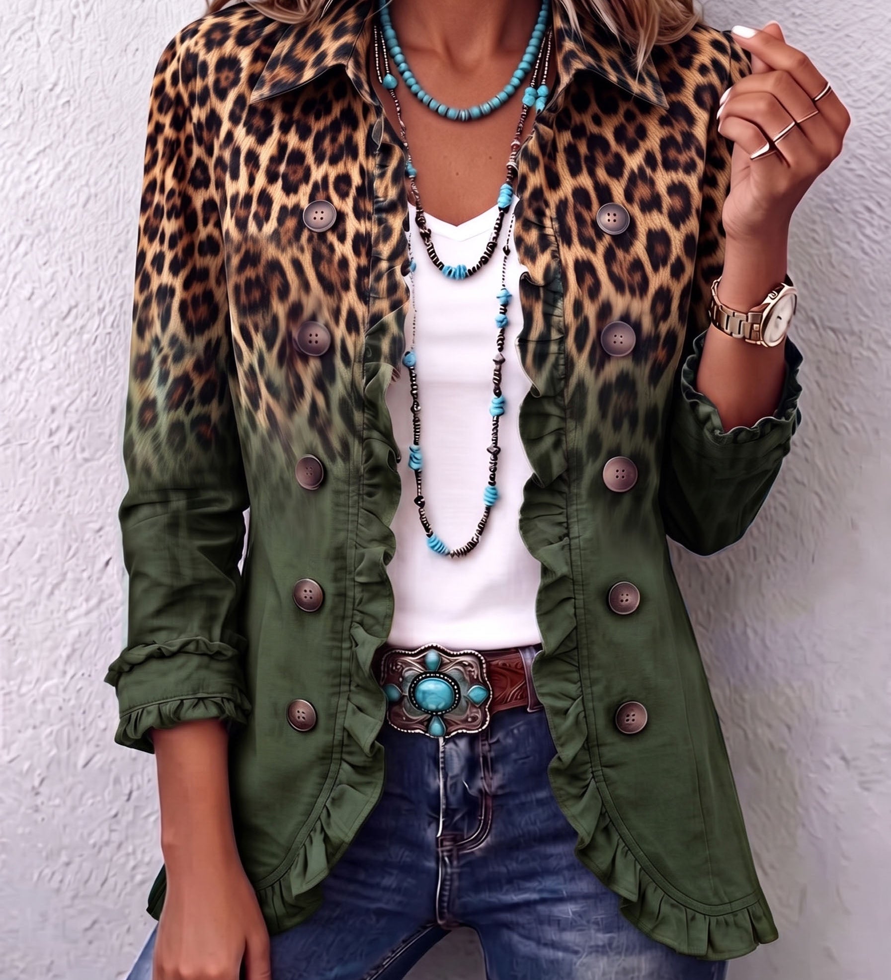 Mercedes | Casaco Blazer Leopardo Degradado com Volantes