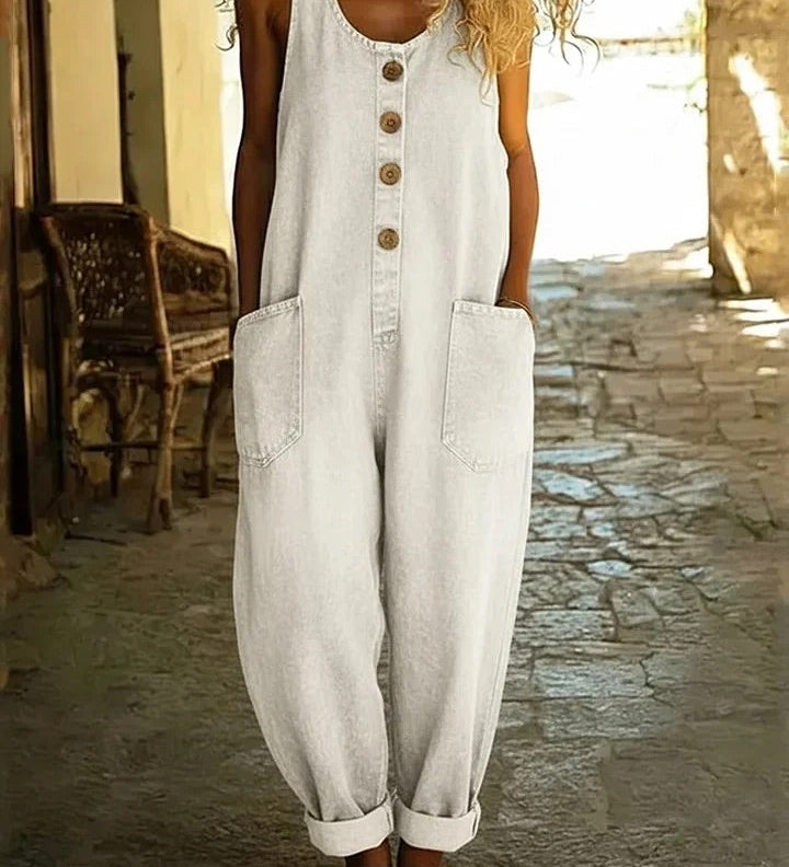 Aldonça | Macacão em Denim Vintage Lavado em Algodão