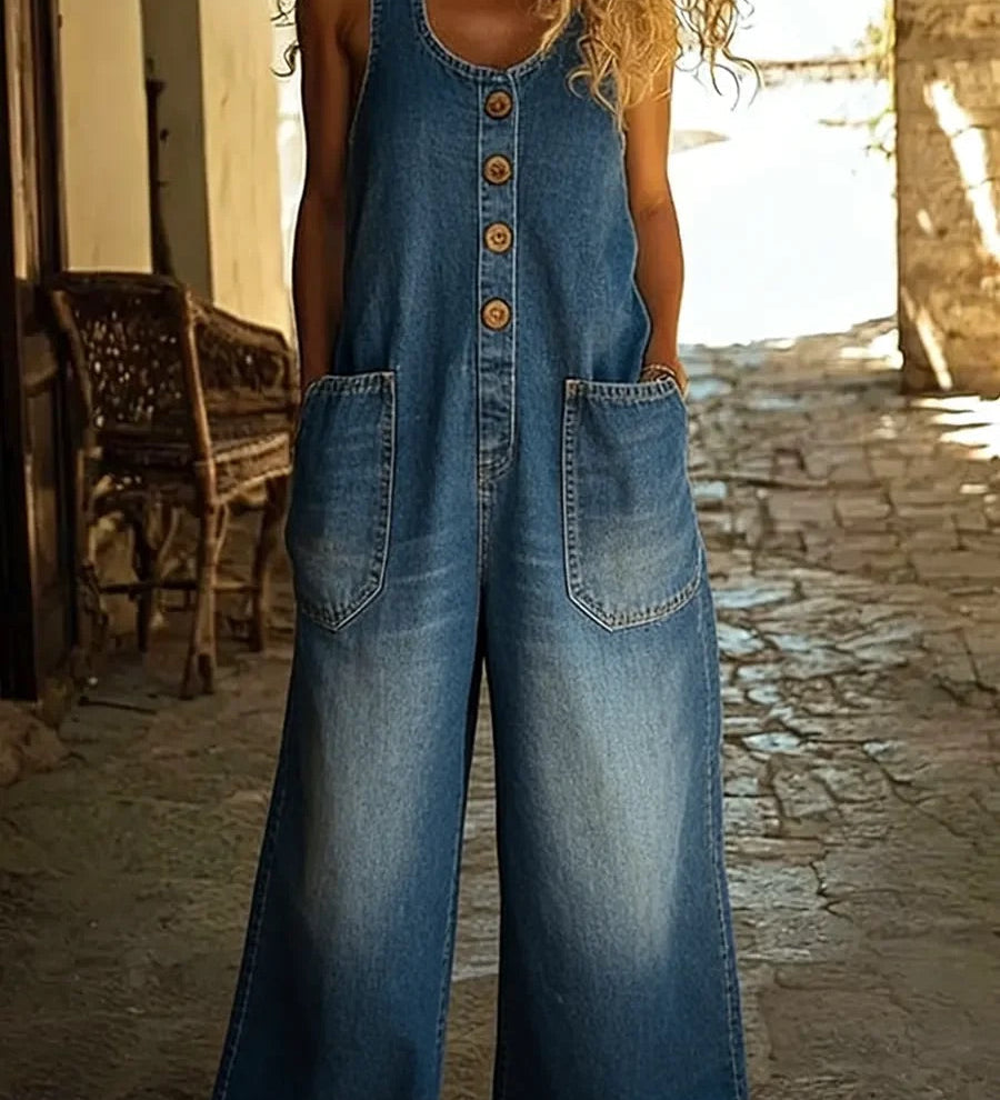 Aldonça | Macacão em Denim Vintage Lavado em Algodão