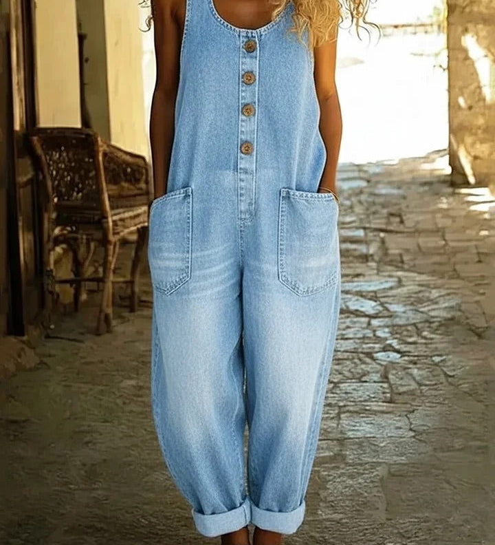 Aldonça | Macacão em Denim Vintage Lavado em Algodão